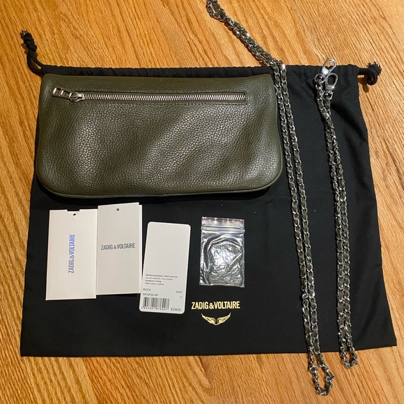 NWT Zadig & Voltaire Rock Leather Shoulder Bag in Kaki Green - Picture 4 of 10